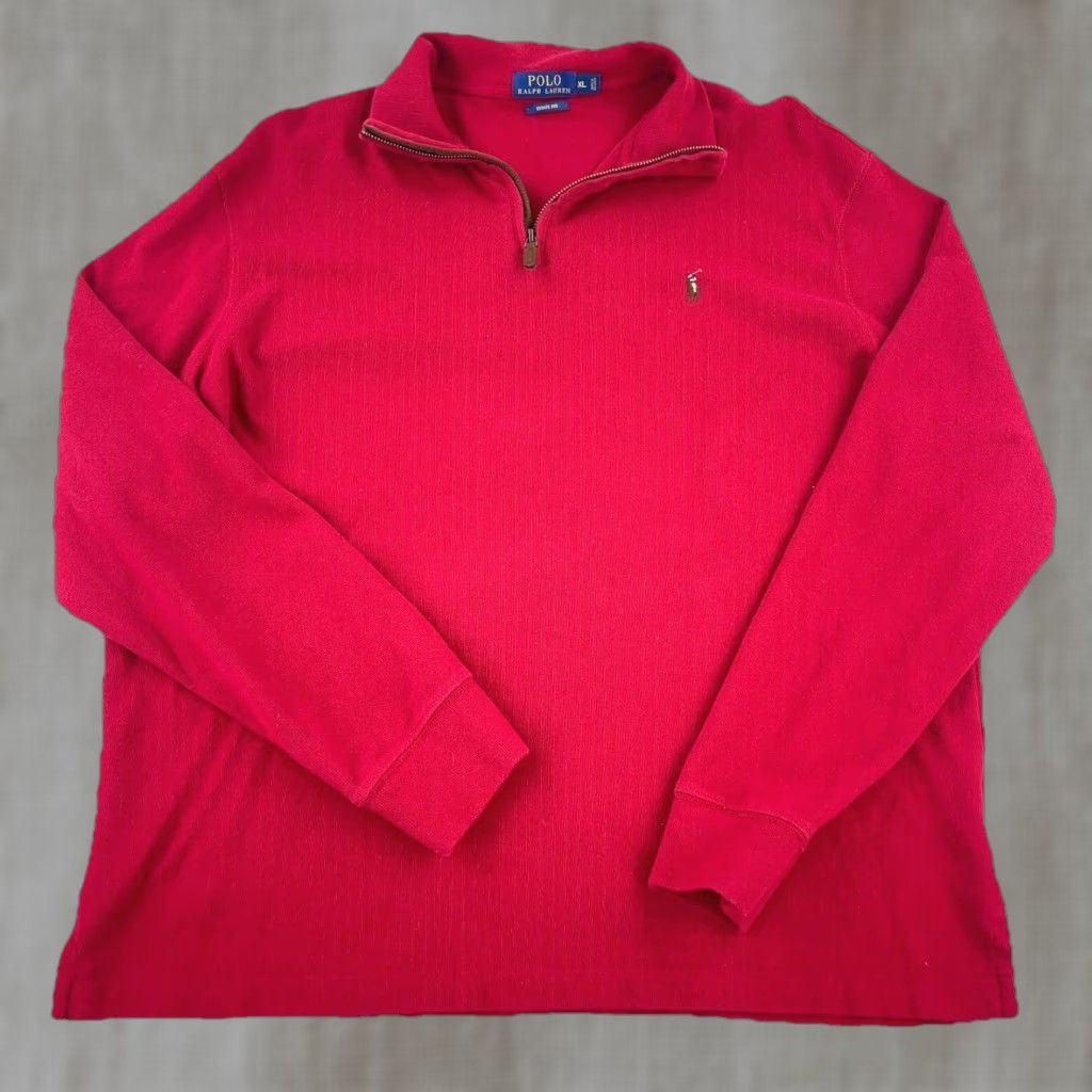 Polo Ralph Lauren Polo Ralph Lauren Sweater Mens XL Red Pullover 1/4 Zip Rib Knit Logo Embroidered Classic Preppy Sports 90s? Size US XL / EU 56 / 4 - 1 Thumbnail
