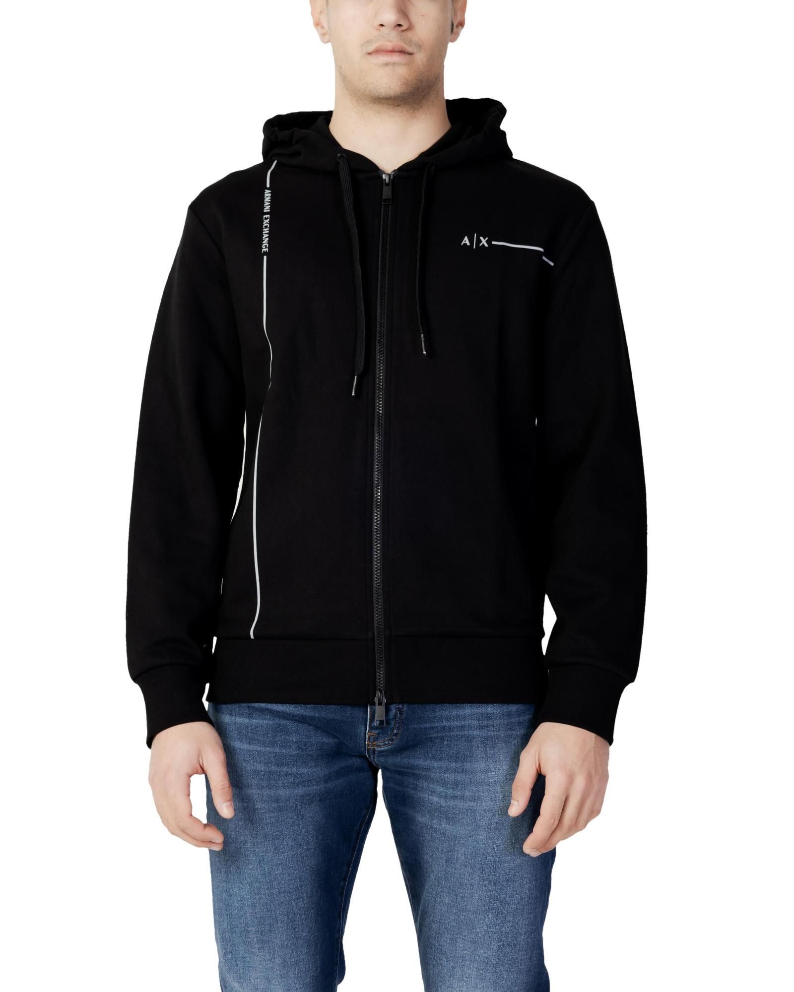 image of Armani Exchange Zip-Up Hooded Sweatshirt in Black, Men's (Size Small)