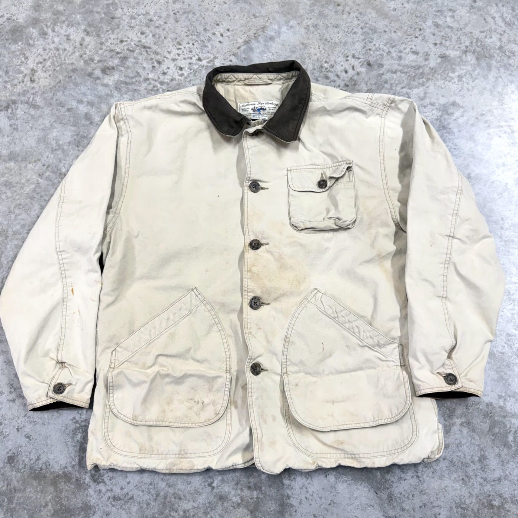 Gap VINTAGE Gap Jacket Mens XL Beige Canvas Chore Coat Leather Collar Workwear Size US XL / EU 56 / 4 - 2 Thumbnail