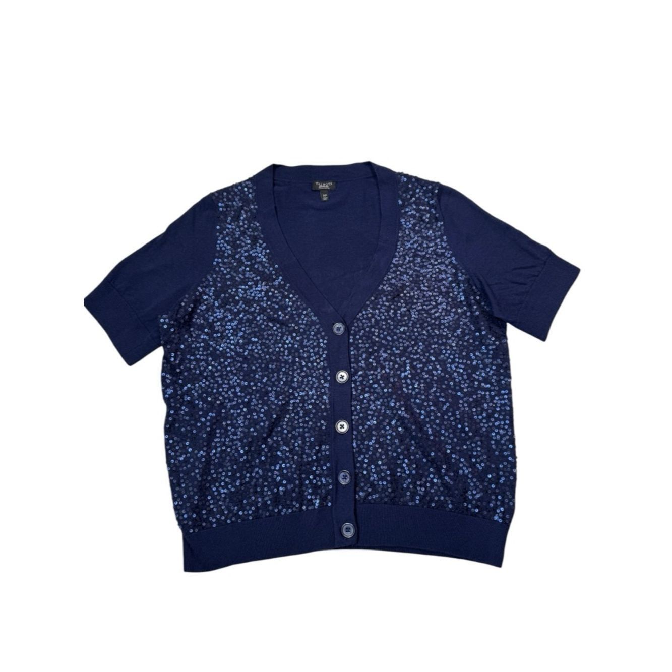 Talbots Talbots Navy Sequin Front Short Sleeve Cotton Blend Cardiga Size XL / US 12-14 / IT 48-50 - 3 Thumbnail