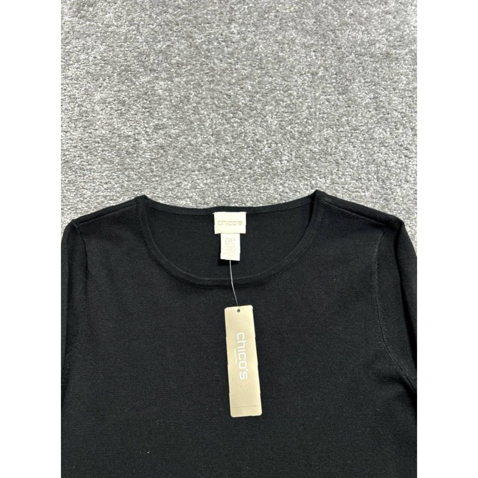Vintage Chicos Sweater 0 Petite Black Button Detail Pullover Crew Neck Basic New Womens Size XS / US 0-2 / IT 36-38 - 3 Thumbnail
