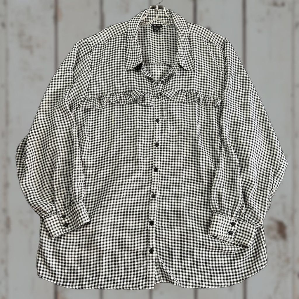 Torrid Torrid Blouse Plus Gingham Black White Long Sleeve Ruffled Sheer Top Size S / US 4 / IT 40 - 1 Thumbnail