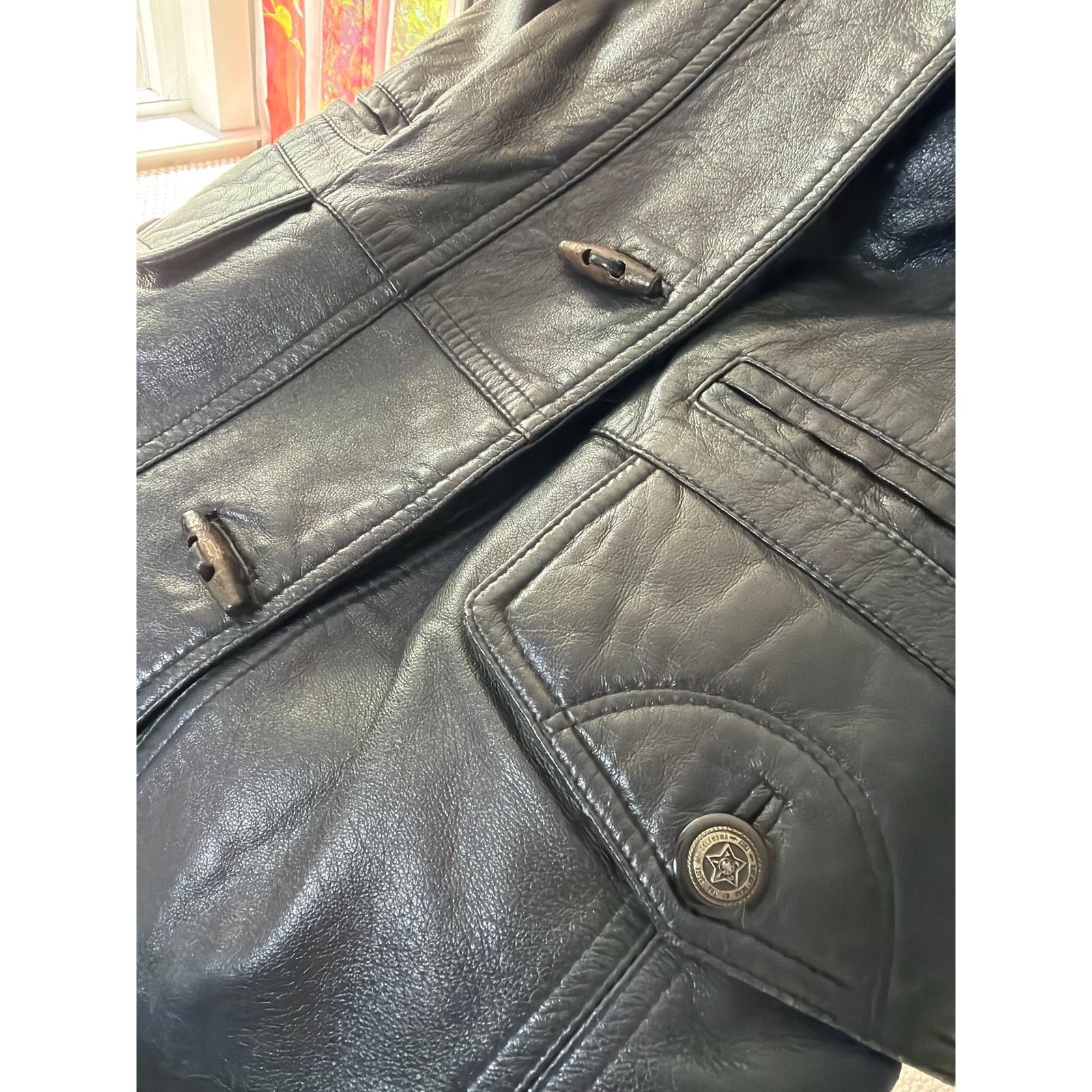 Cedarwood State 0241 Vintage Black Leather Jacket Fur Oklahoma State Seal Size S / US 4 / IT 40 - 5 Thumbnail