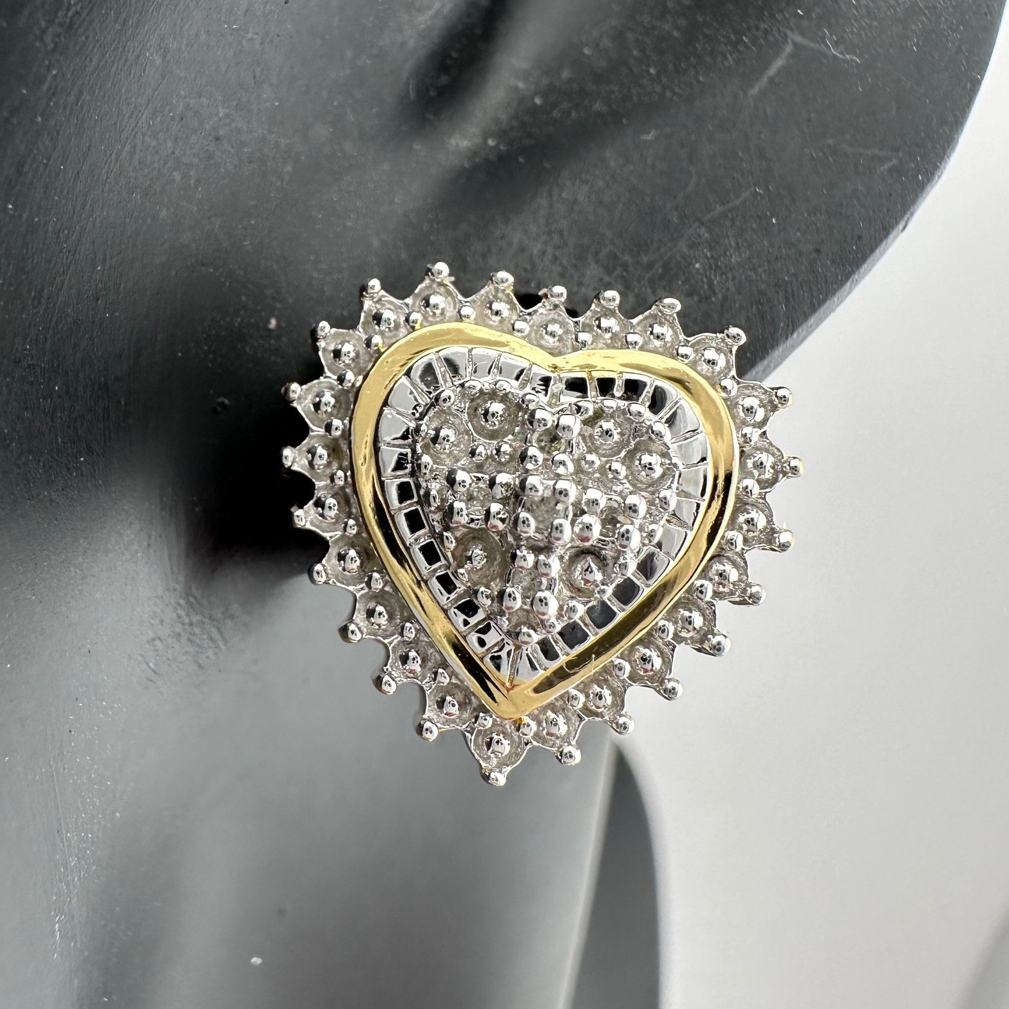 Other Two Tone Diamond Heart Stud Earrings in Sterling with 14 kt Size ONE SIZE - 1 Thumbnail