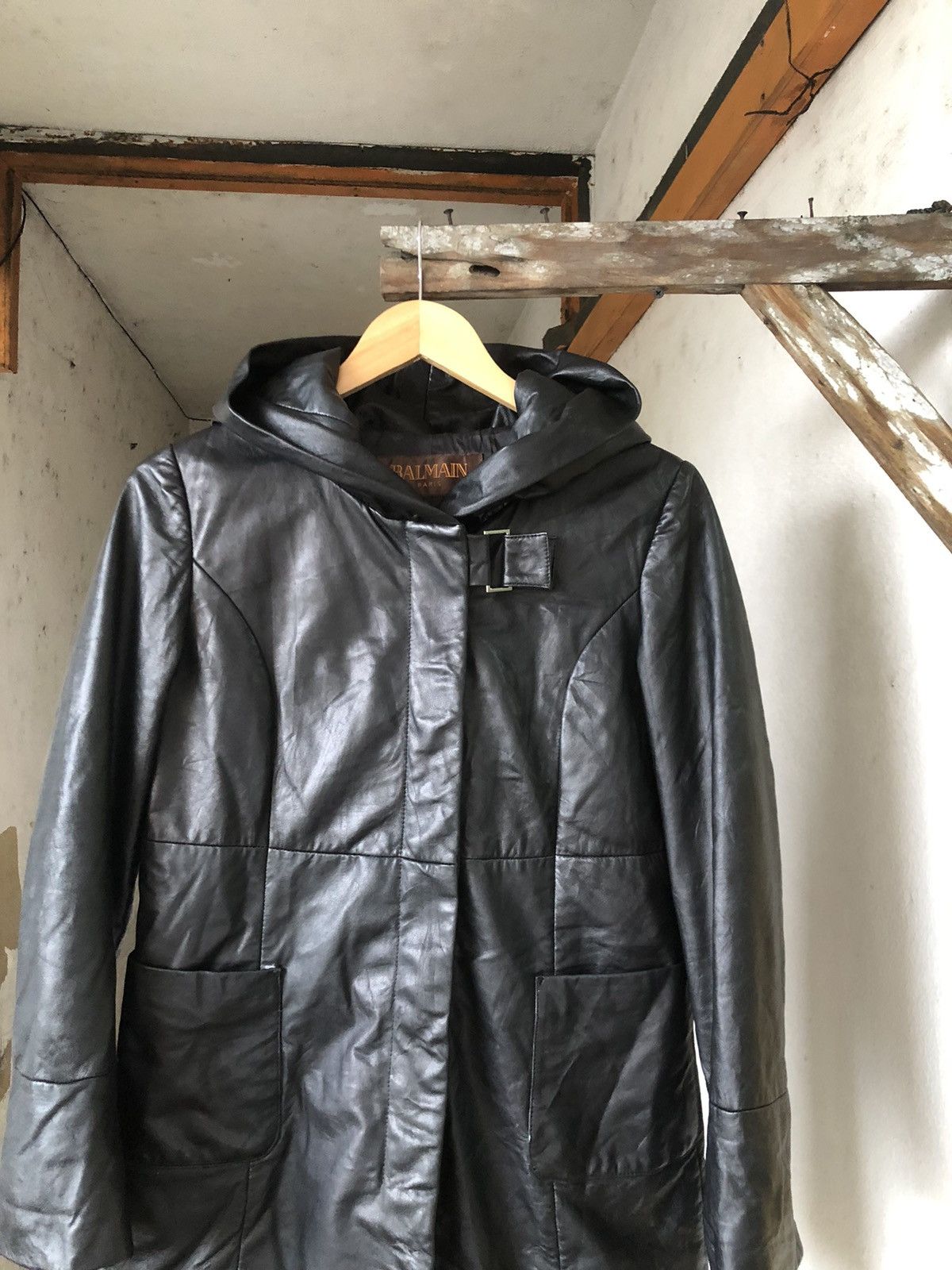 Balmain 🏴 Vintage Balmain Paris Soft Leather Long Jacket Wt Hoodie Size S / US 4 / IT 40 - 4 Thumbnail