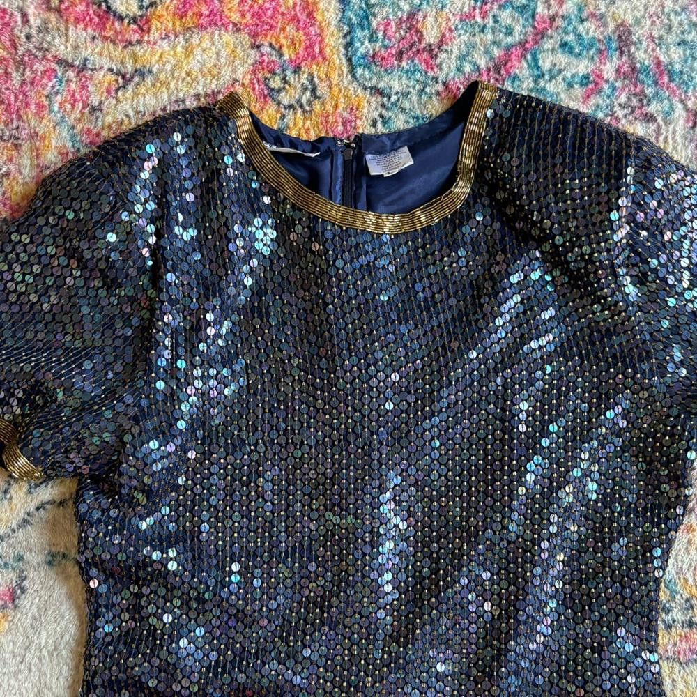 Designer Vintage Night Vogue Silk Sequin Beaded Dress Size L / US 10 / IT 46 - 3 Thumbnail