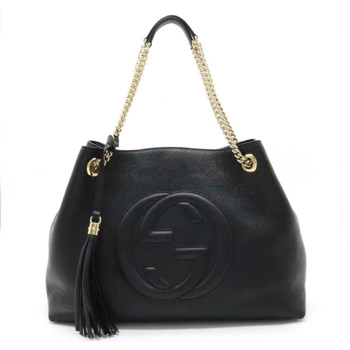 Gucci Gucci Soho Interlocking G Tote Bag Chain Shoulder Leather Black ...