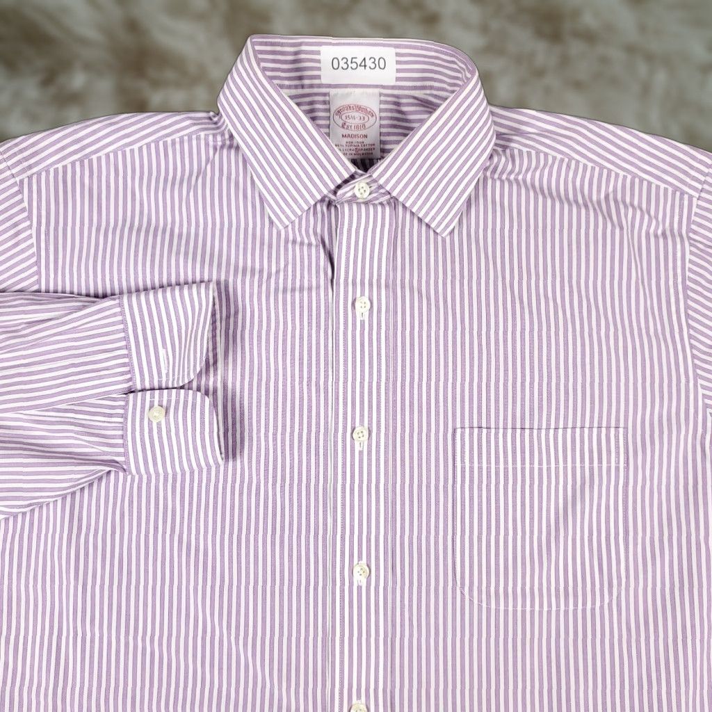 Brooks Brothers Brooks Brothers Dress Shirt Adult 15.5 Purple Striped Long Sleeve Button-Up Cotton Regular Non-Iron Mens Size 40R - 1 Thumbnail