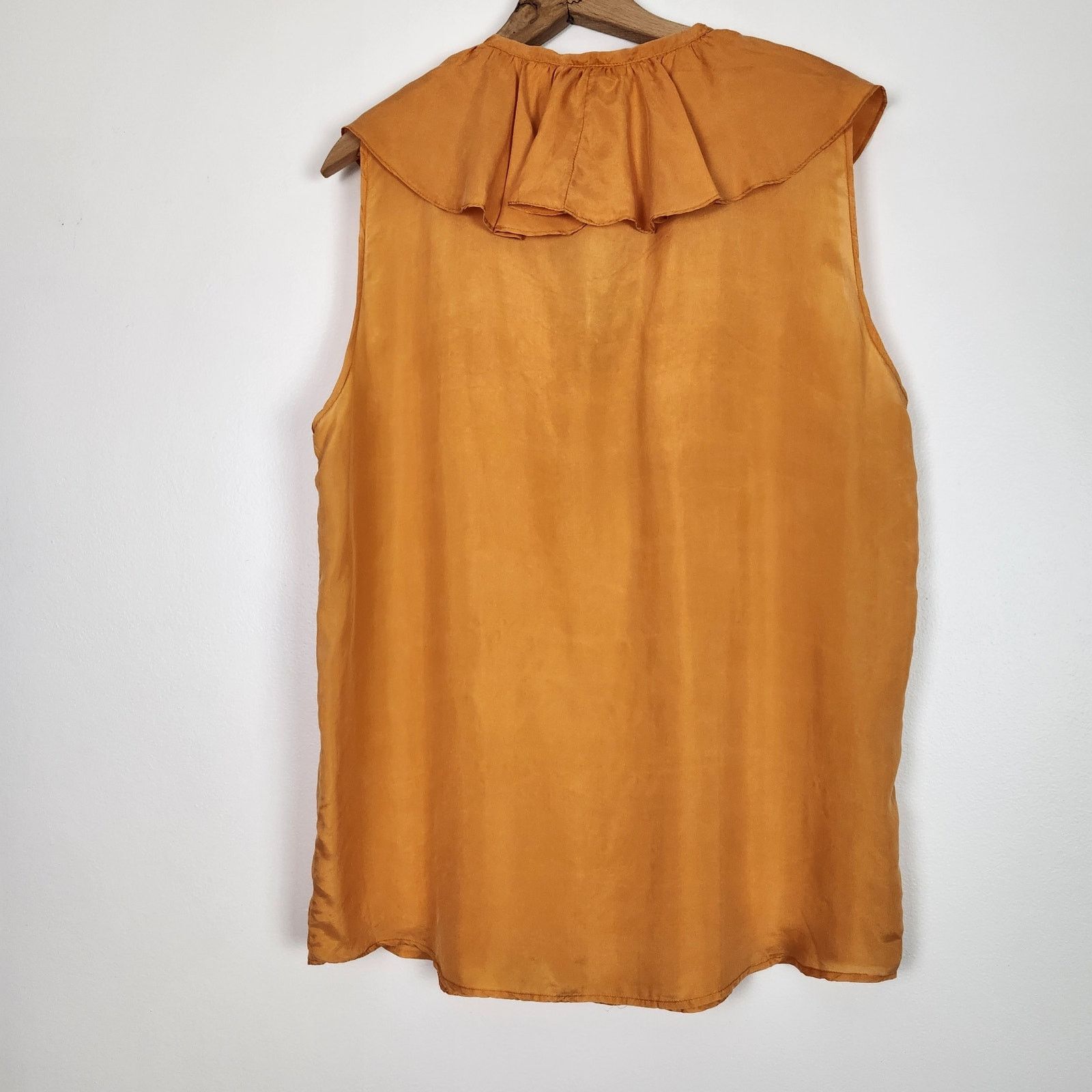 Vintage Orange Silk Ruffle Lace Up Top Soft Surprise Large Size L / US 10 / IT 46 - 3 Thumbnail