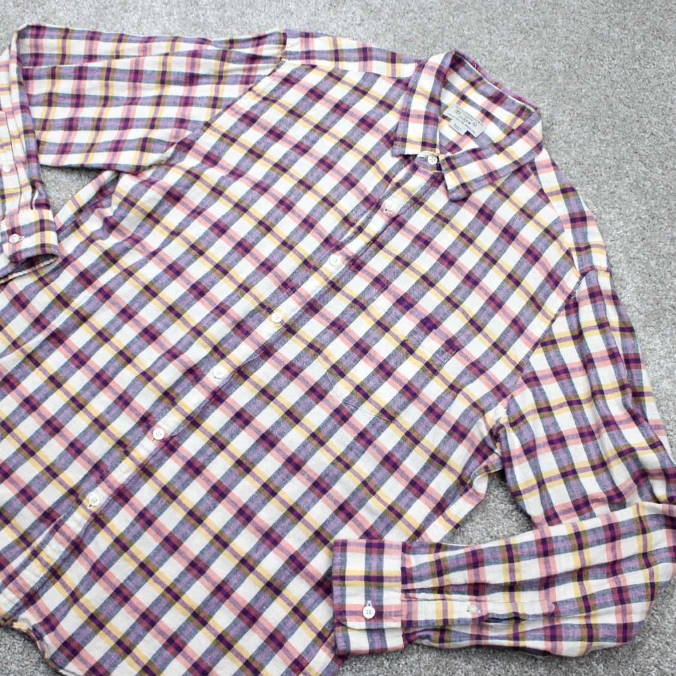 J.Crew J.CREW Button-Up Shirt Mens Large Pink/Purple/Yellow/White Plaid Linen/Cotton Blend L/S Button-Up Shirt Size US L / EU 52-54 / 3 - 4 Thumbnail