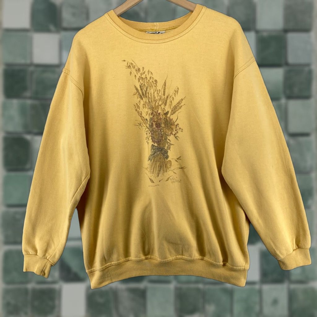 Vintage Northern Reflections Women's Sweatshirt M Fall Floral Sunflower Fleece Yellow 90s