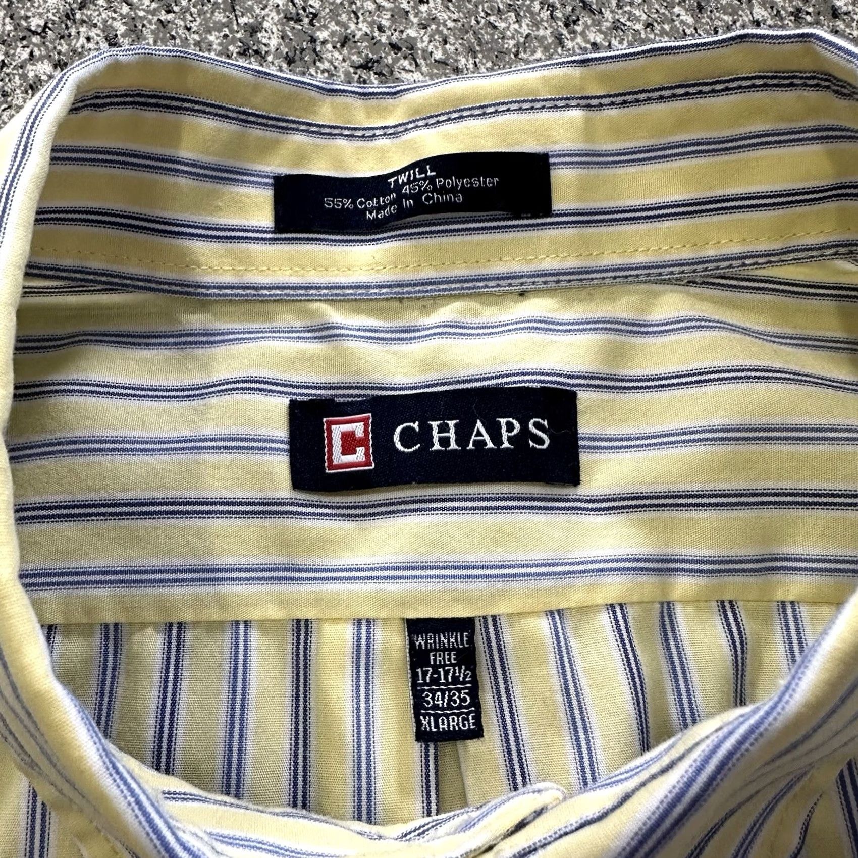 Chaps Chaps Shirt Mens XL Long Sleeve Button-Down Twill Yellow Blue Stripe Size US XL / EU 56 / 4 - 4 Thumbnail