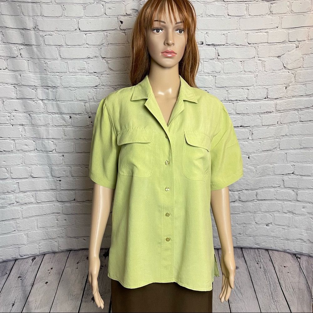 Other Vintage Silk Ncounter Light Green Short Sleeve Button Blous Size M / US 6-8 / IT 42-44 - 1 Thumbnail