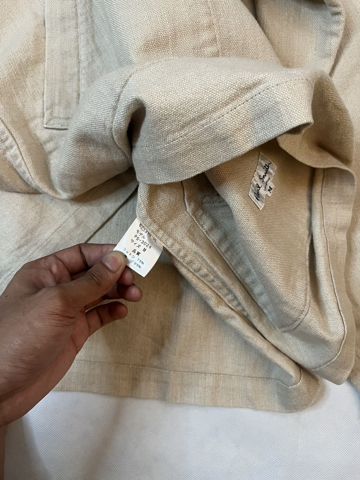 Paul Smith Vtg Paul Smith London Cotton Linen Beige Half Button Size US M / EU 48-50 / 2 - 3 Thumbnail