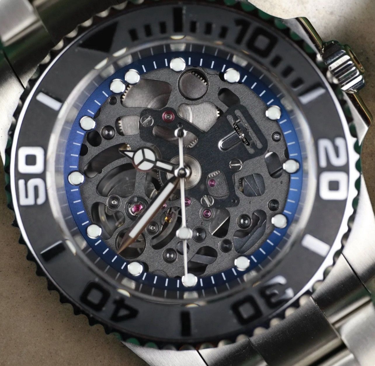 Japanese Brand Seiko Mod Yachtmaster Grey Skeleton Dial Steel 41mm Watch Size ONE SIZE - 2 Thumbnail