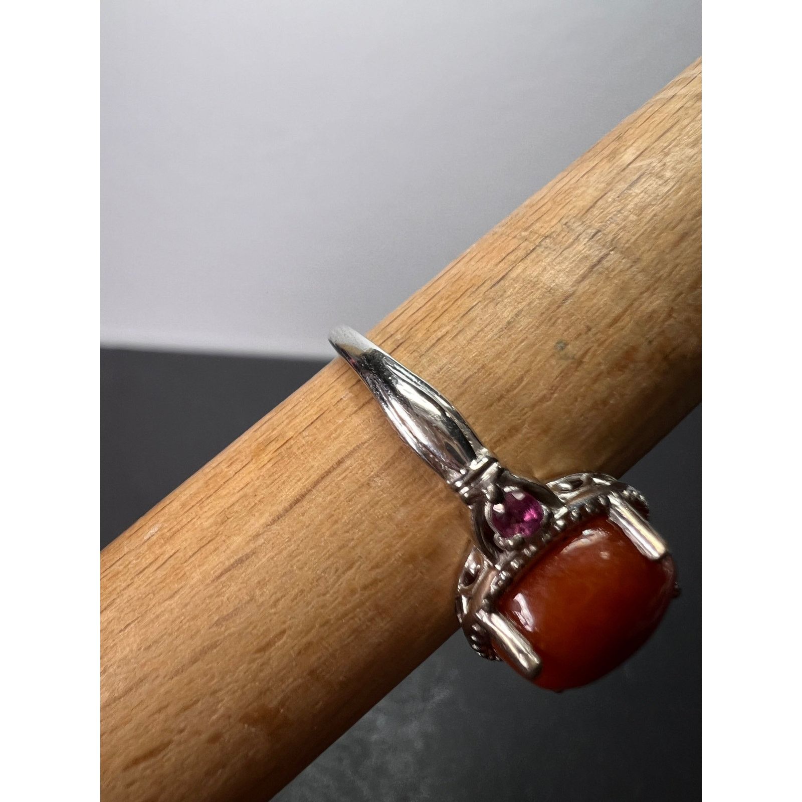 Other Red Jade and grape rhodolite garnet sterling silver ring Size ONE SIZE - 10 Thumbnail