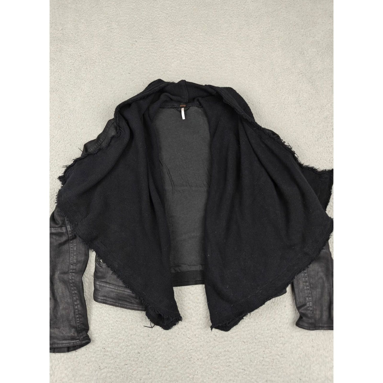 Free People Free People Black Denim Moto Jacket Womens 6 Shawl Knit Zip Pockets Collarless Size M / US 6-8 / IT 42-44 - 2 Thumbnail