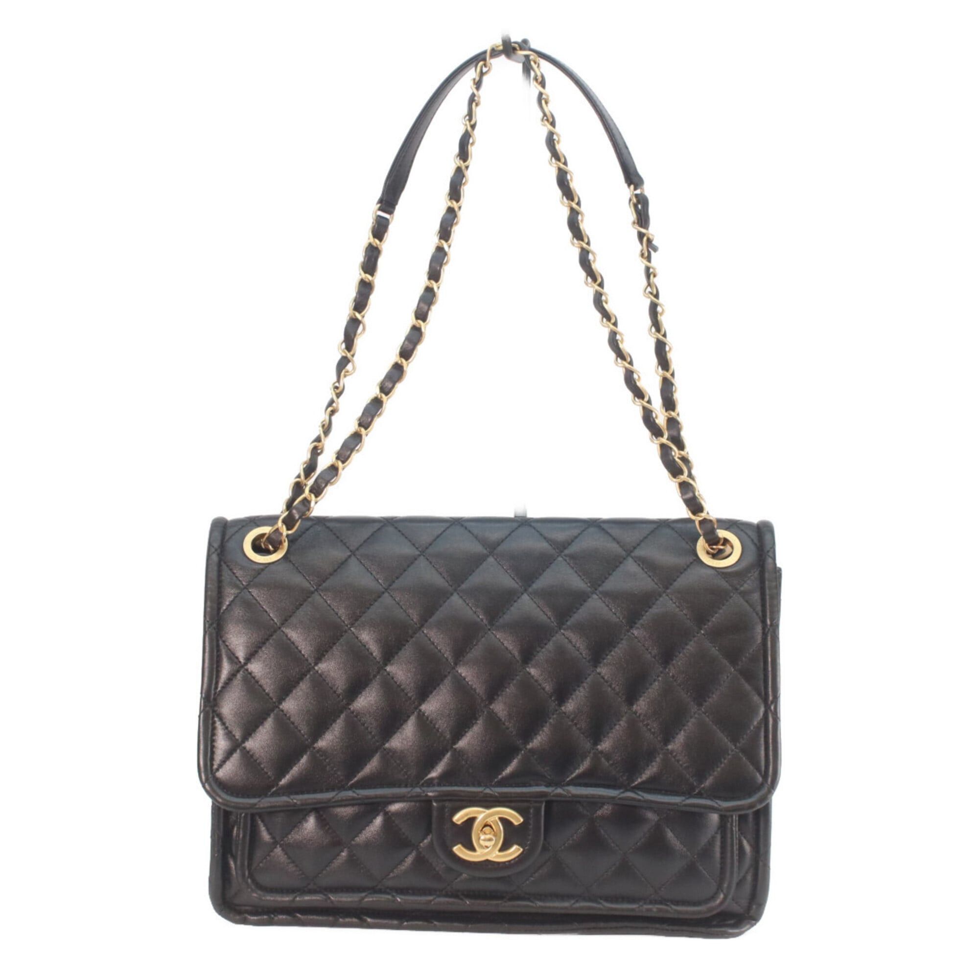 Chanel CHANEL AS4723 Black Shiny Lambskin Gold Hardware Matelassé Single Flap Double Chain Shoulder Bag - Excellent Condition Size ONE SIZE - 1 Thumbnail