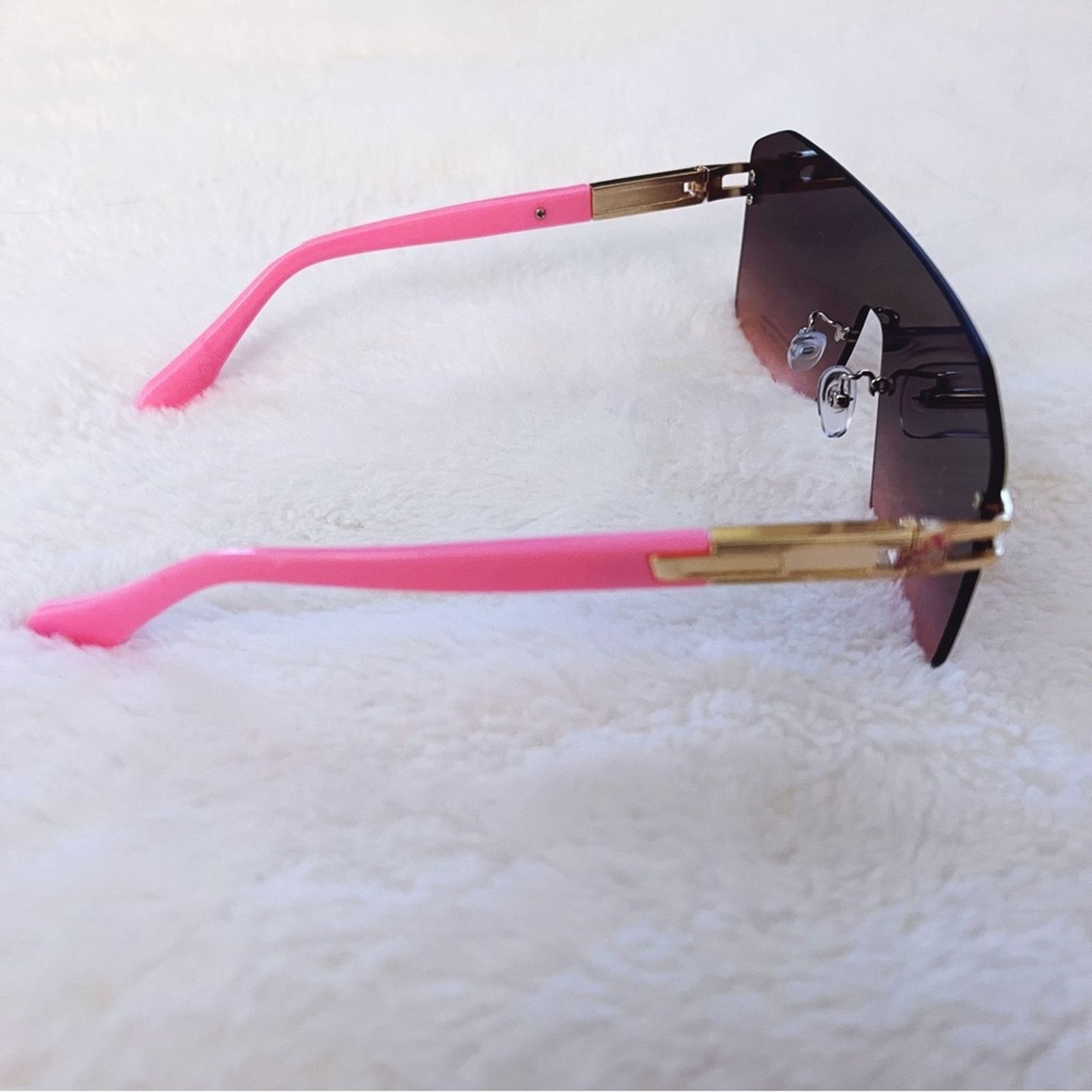 Other Sadie Pink & Brown Oversized Rimless Flat-Top Sunglasses Size ONE SIZE - 5 Thumbnail