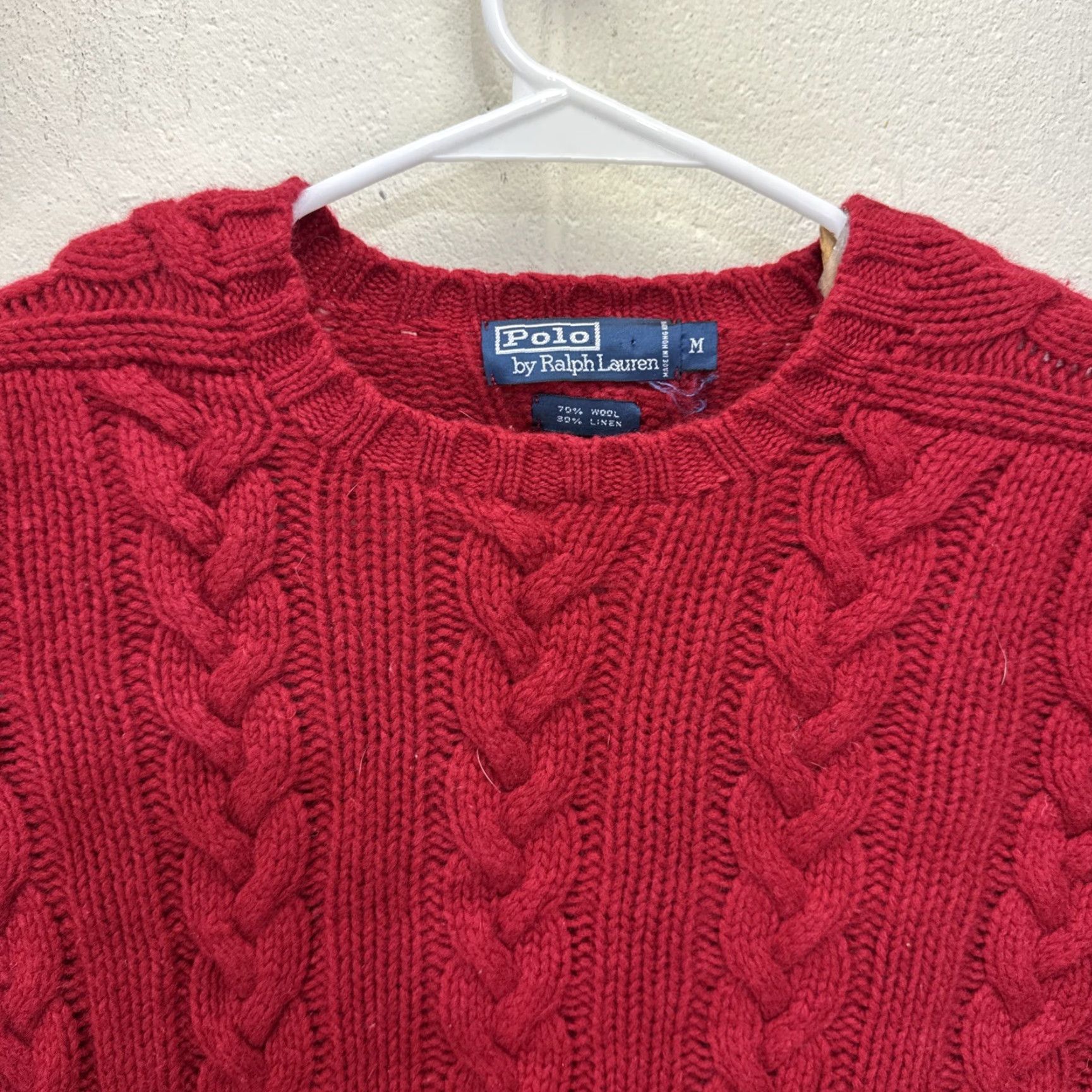 Ralph Lauren VINTAGE Polo Ralph Lauren Cable Knit Suede Elbow Patch Sweater M Red Men's Pullover 90s Preppy London Style Size US M / EU 48-50 / 2 - 3 Thumbnail