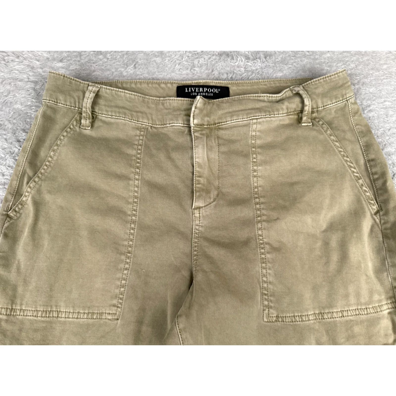 Vintage Liverpool Jeans Women's Cargo Pants Size 10 Green Tapered Low Rise Cotton 30x25 Size 32" / US 10 / IT 46 - 4 Thumbnail