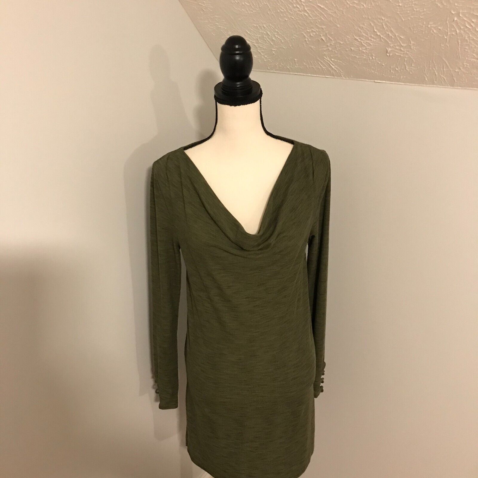 Anthropologie Anthropologie Pure+Good Cowlneck Green Ribbed Tunic Dress Size S / US 4 / IT 40 - 1 Thumbnail