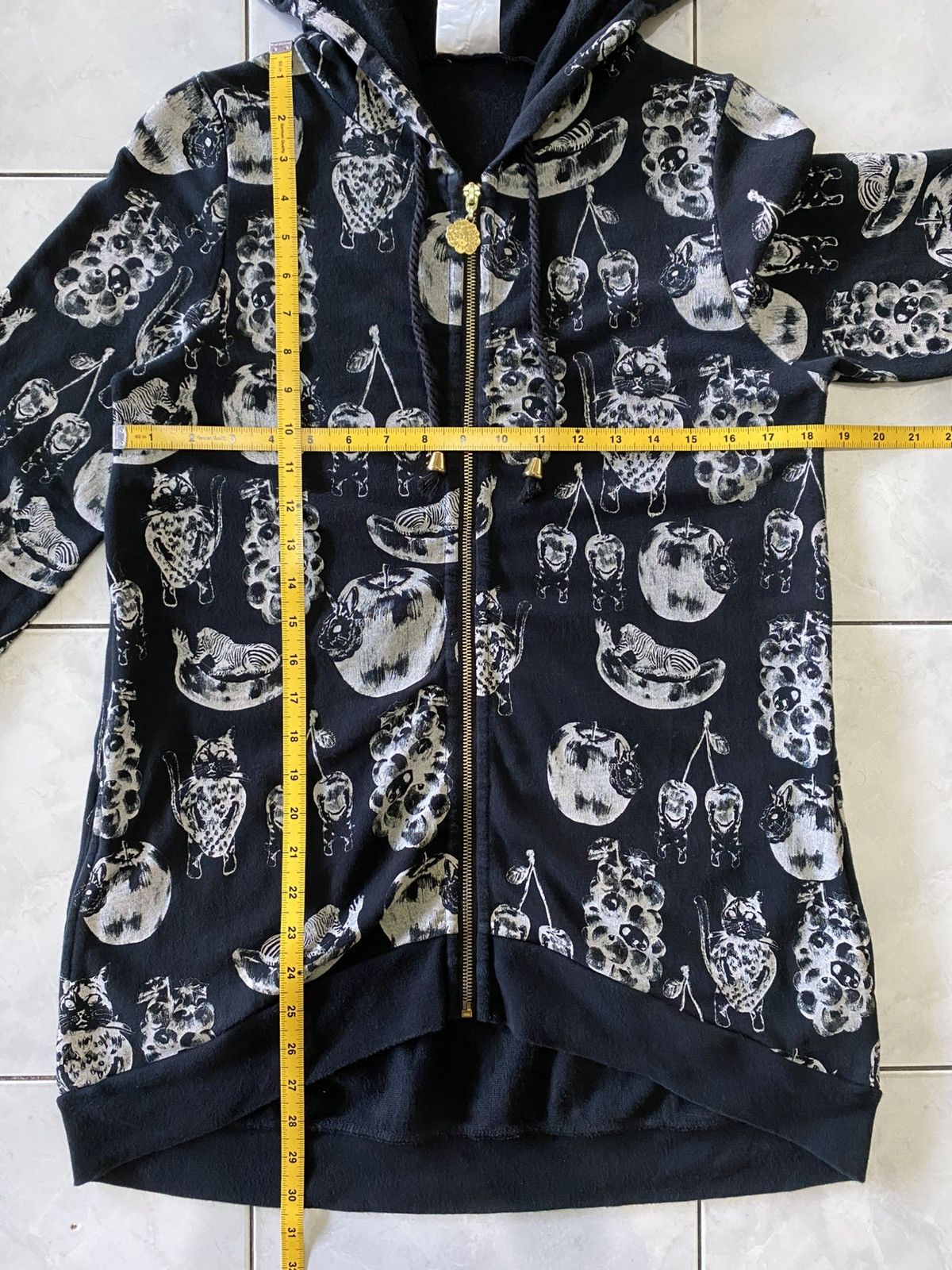 Japanese Brand Scolar AOP Animal Fruit Hoodie Black Zip Up Unique Pattern Size ONE SIZE - 18 Thumbnail