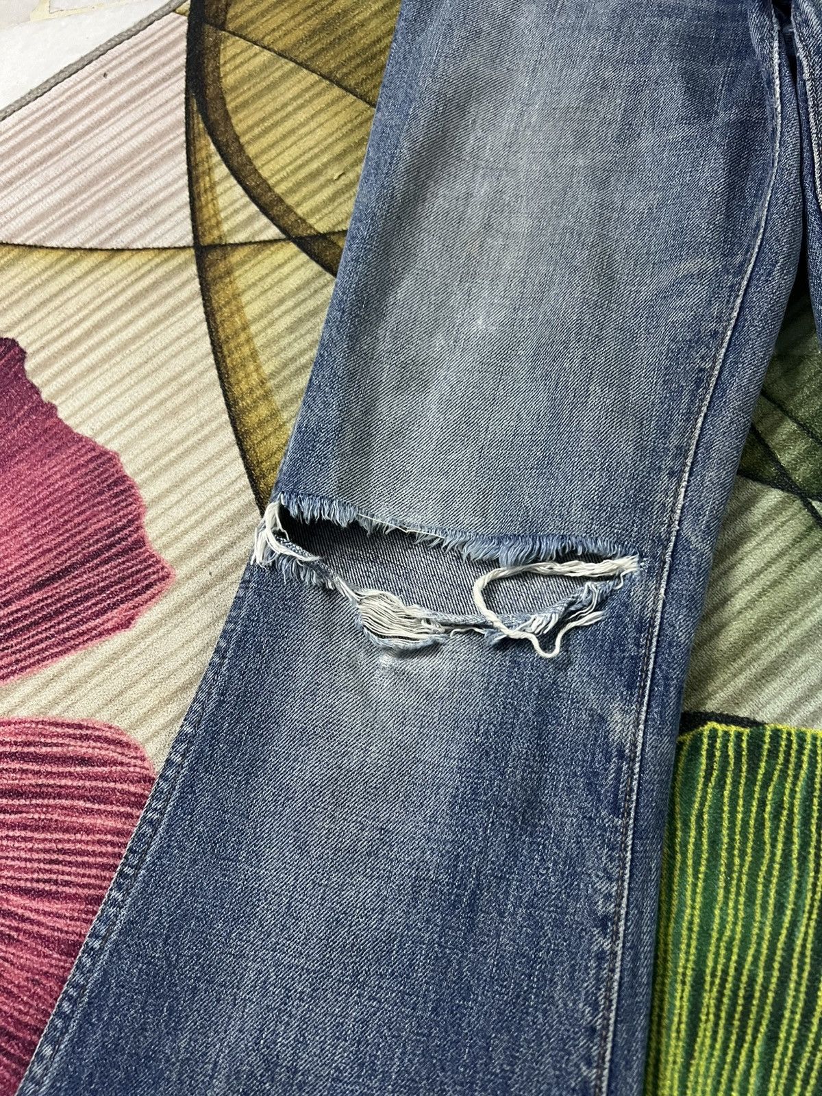 Japanese Brand 💥Flare💥Vintage Big John Bush Pants Bell Bottom Distress Jean Size US 29 - 10 Thumbnail