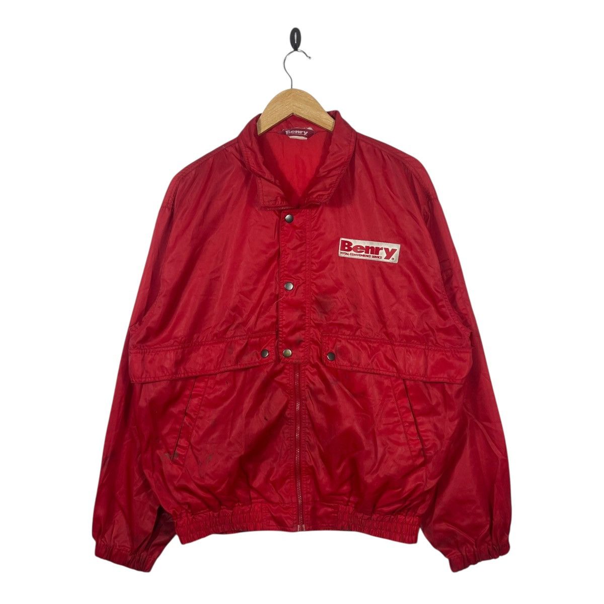 Vintage Vintage Benry Red Nylon Windbreaker Jacket Snap Zip Logo Size US XL / EU 56 / 4 - 1 Thumbnail