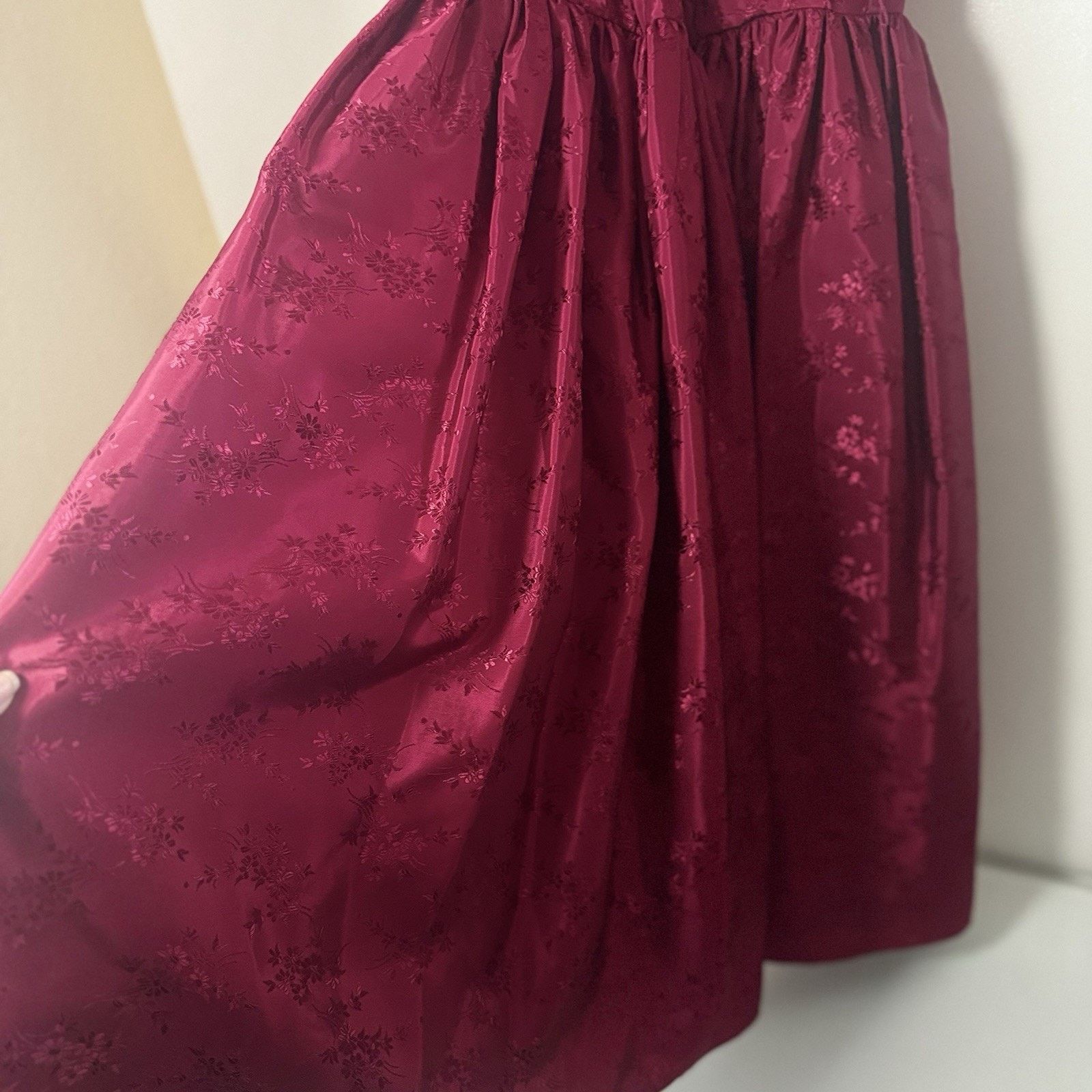 Handmade Vtg Nikki Dress Burgundy Satin Puff Sleeve Cottagecore Prom Size XL / US 12-14 / IT 48-50 - 10 Thumbnail