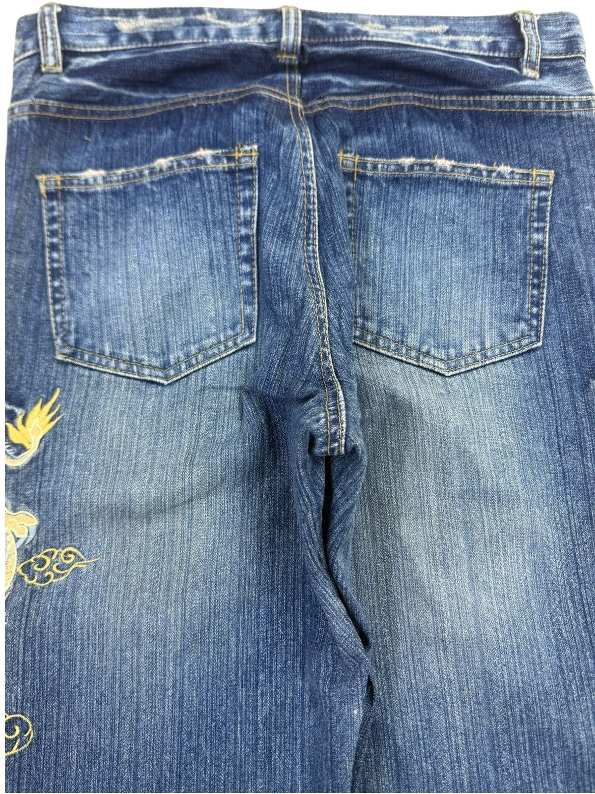 Karakuri Tamashii Vintage Karakuri Tamashii Dragon Embroidery Baggy Jeans Size US 31 - 5 Thumbnail