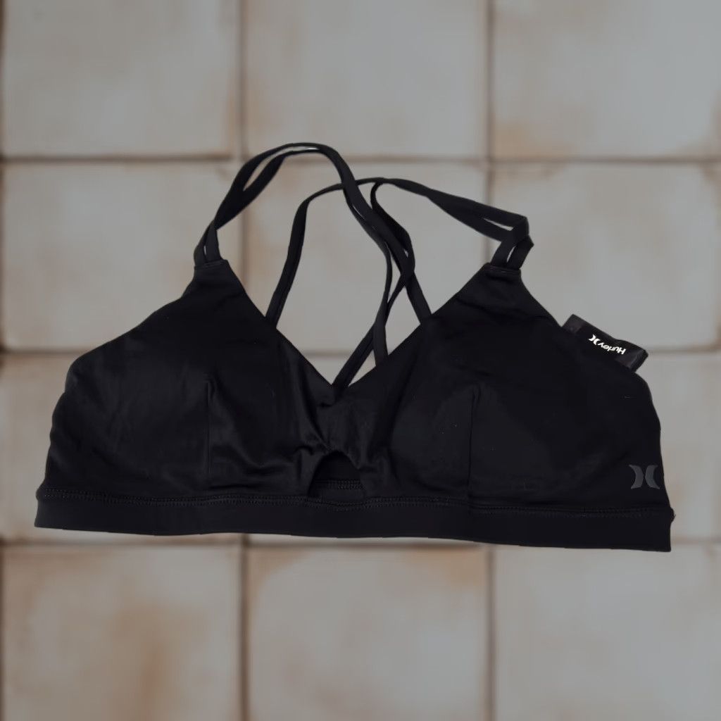 Hurley Women Bra M Black Bralette Wireless Racerback Strappy Cutout