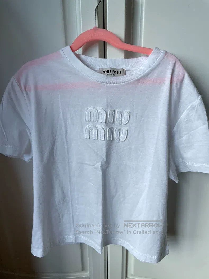 Miu Miu Miu Miu Size L White short-sleeved T-shirt Size L / US 10 / IT 46 - 2 Thumbnail