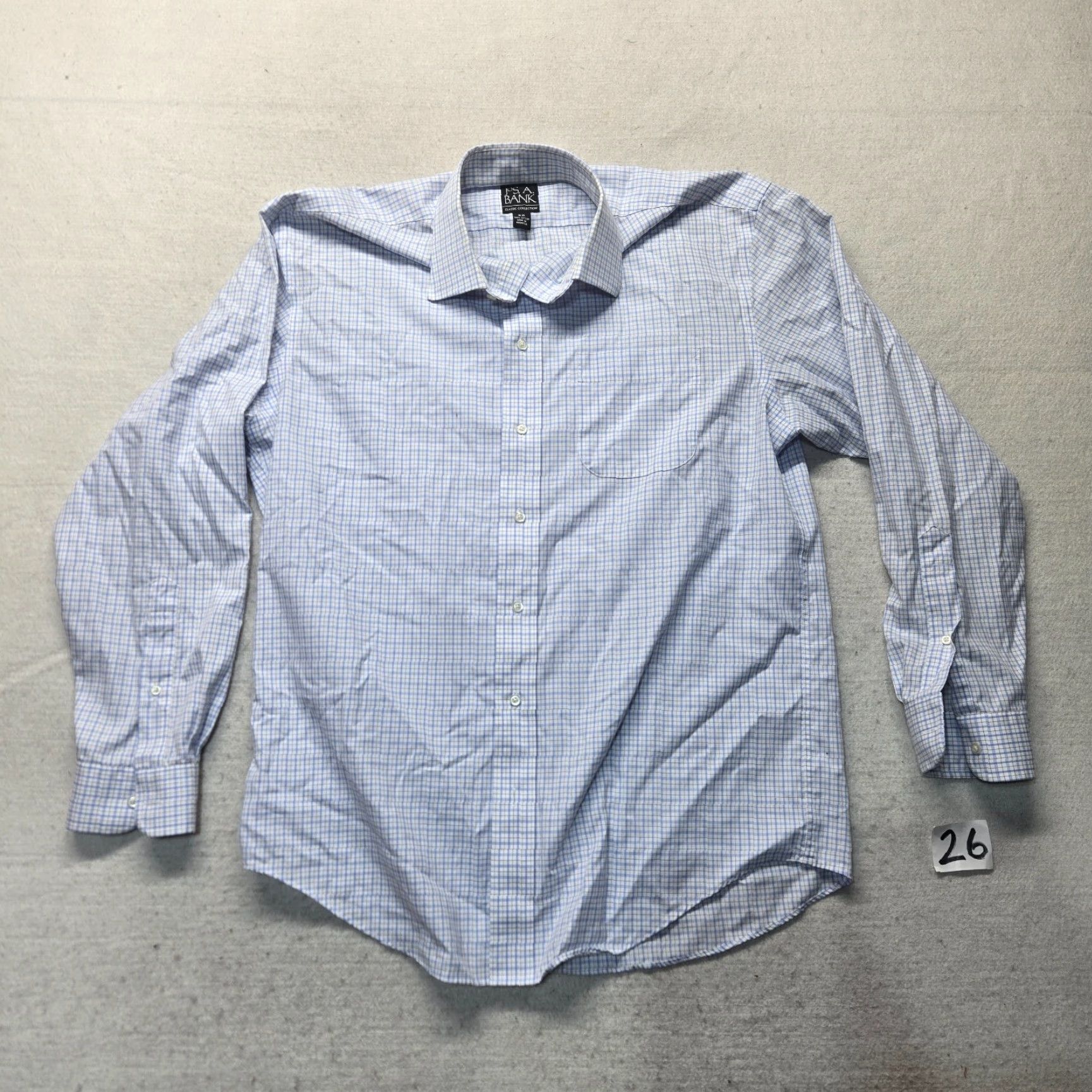 Jos. A. Bank Jos A Bank Traveler Shirt White Blue Check Plaid Button Up Dress Adult Men 16 35 Shirt Men 16 Blue Plaid Button-Up DIY Size 42R - 2 Thumbnail