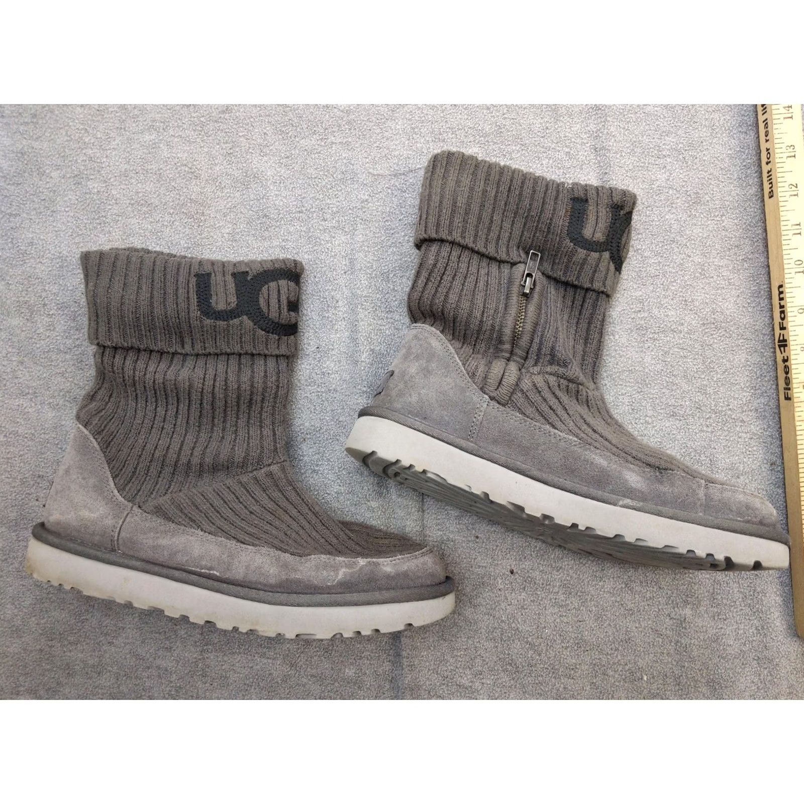 Ugg UGG Boots Womens Sock Mid-Calf Zip Gray Suede 8 US 39 EU 39 Winter Casual Shoes Womens Mens Size US 8 / IT 38 - 2 Thumbnail