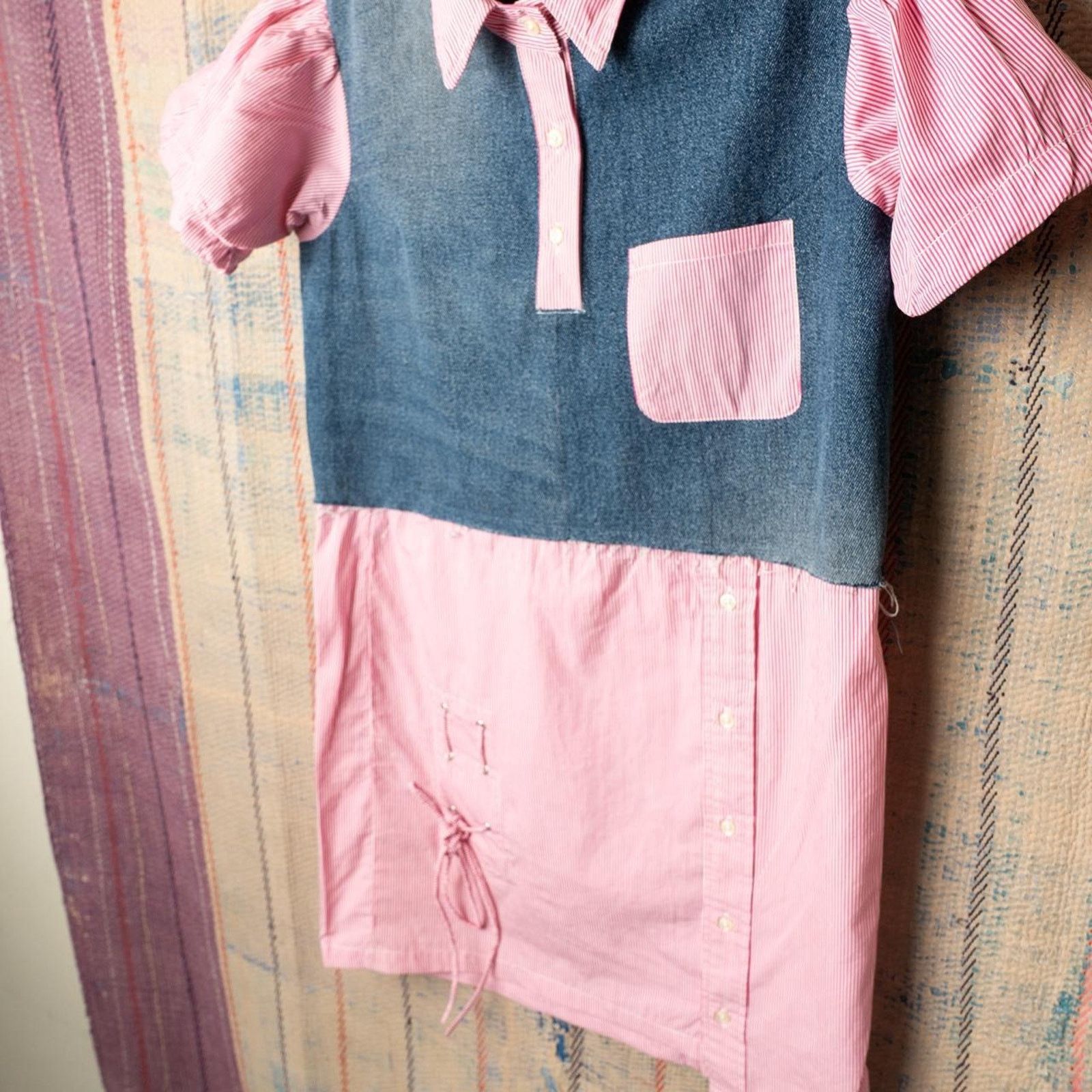 Other Custom reworked denim patchwork shirt / Hybrid Polo Top Size S / US 4 / IT 40 - 3 Thumbnail