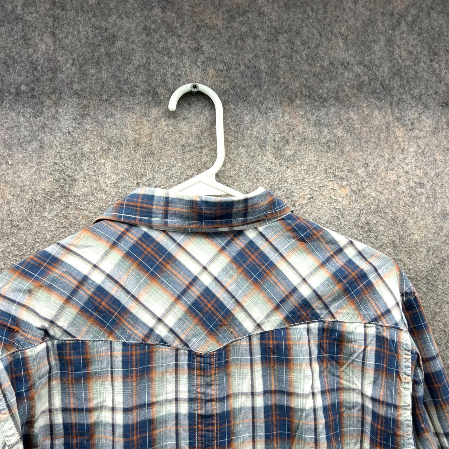 American Eagle Outfitters VINTAGE American Eagle Outfitters Shirt Western Plaid Button-Up Long Sleeve Collared Blue Orange Mens Large 44 Chest Regular Fit Cotton Size US L / EU 52-54 / 3 - 7 Thumbnail