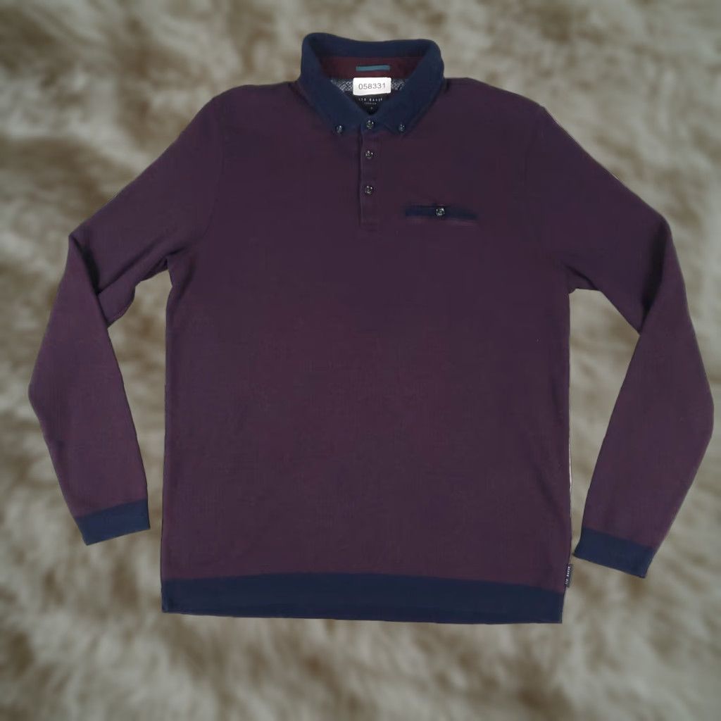 Ted Baker Ted Baker Sweater Mens Purple Long Sleeve Collared Polo Knit Cotton Viscose Regular Fit Mens Size US S / EU 44-46 / 1 - 1 Thumbnail