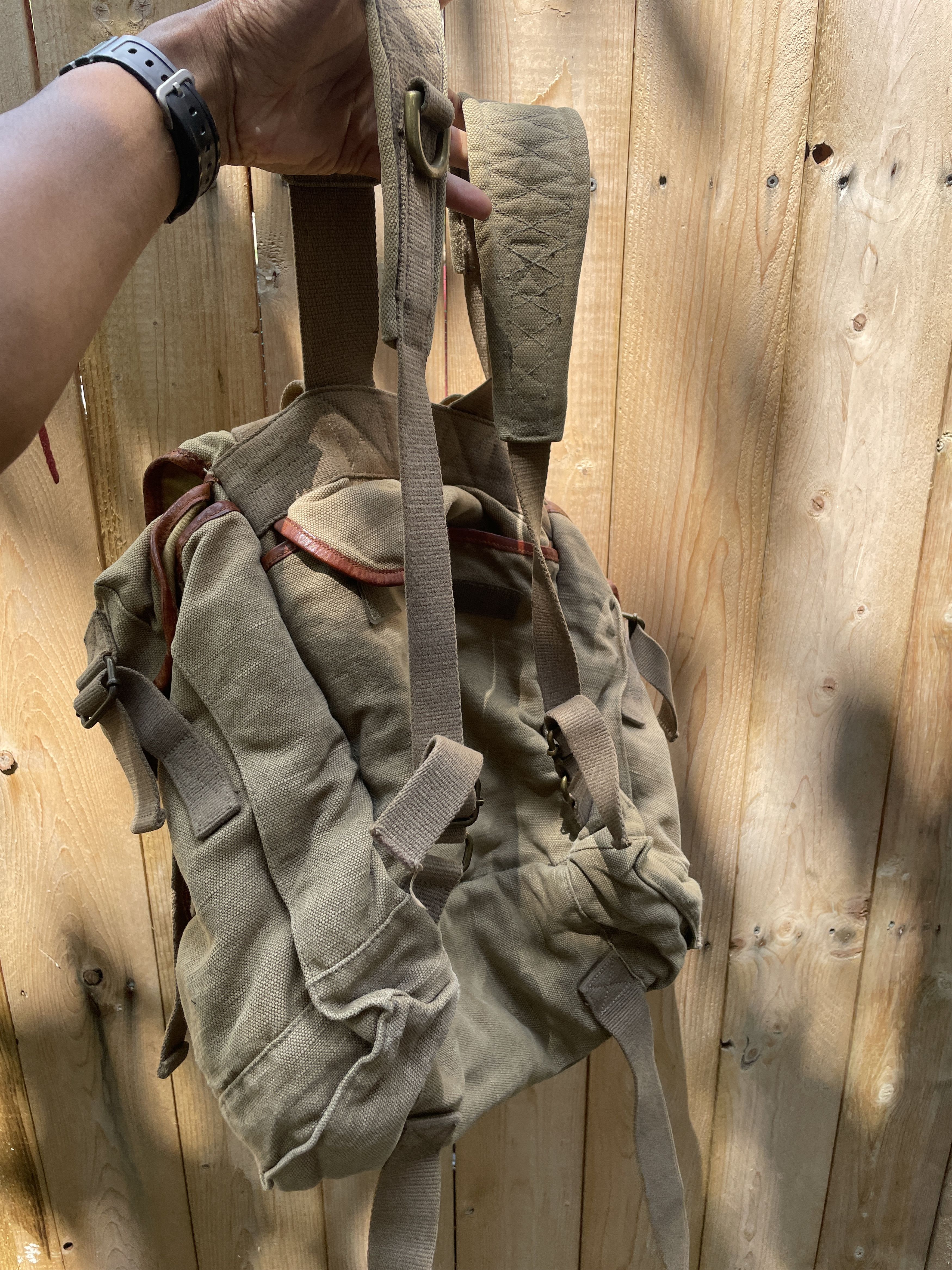 Lucky Brand Military Heavy Canvas and Leather Rucksack Lucky Brand Size ONE SIZE - 4 Thumbnail