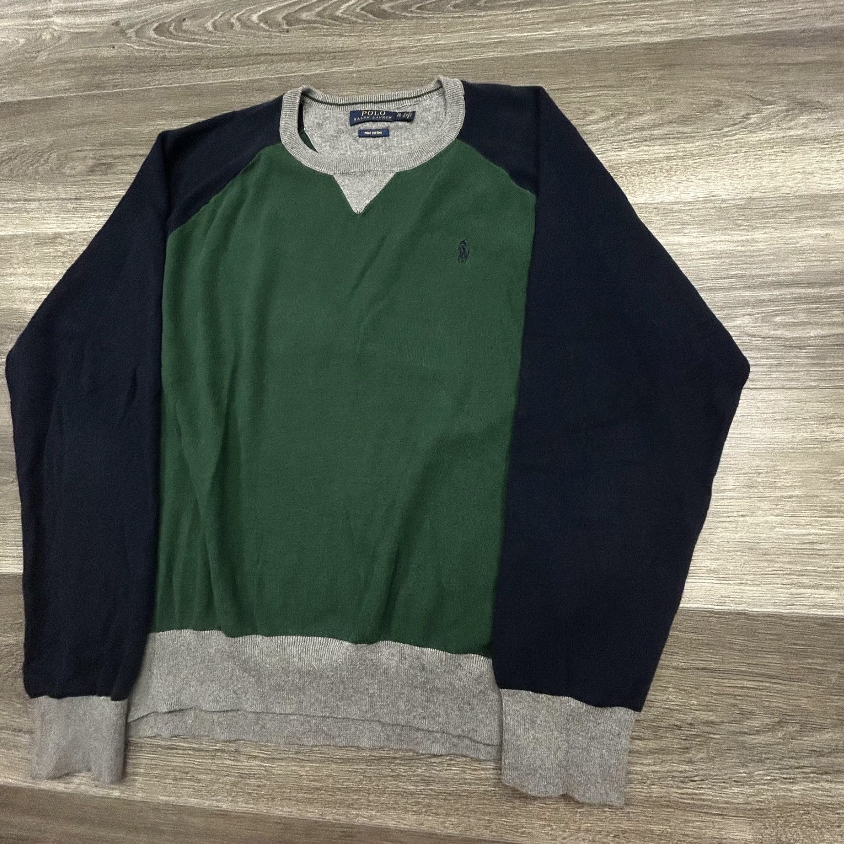 Polo Ralph Lauren Polo Ralph Lauren Sweater Mens XL Green Navy Raglan Pima Cotton Crewneck Logo Size US XL / EU 56 / 4 - 4 Thumbnail