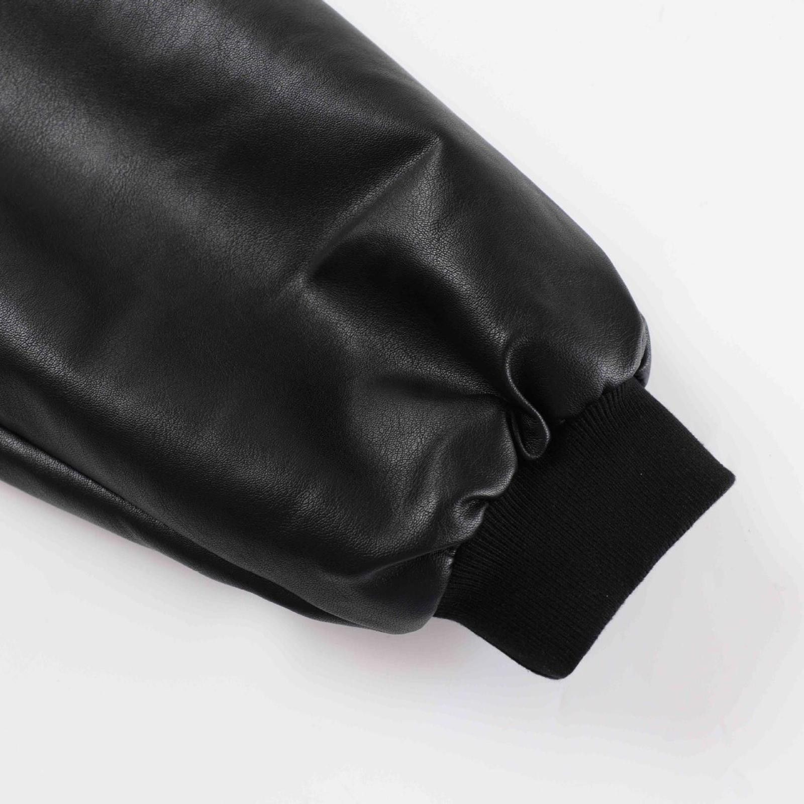 Leather Black Hooded Leather Bomber Jacket, Casual Zip-Up Outerwear Size US M / EU 48-50 / 2 - 3 Thumbnail