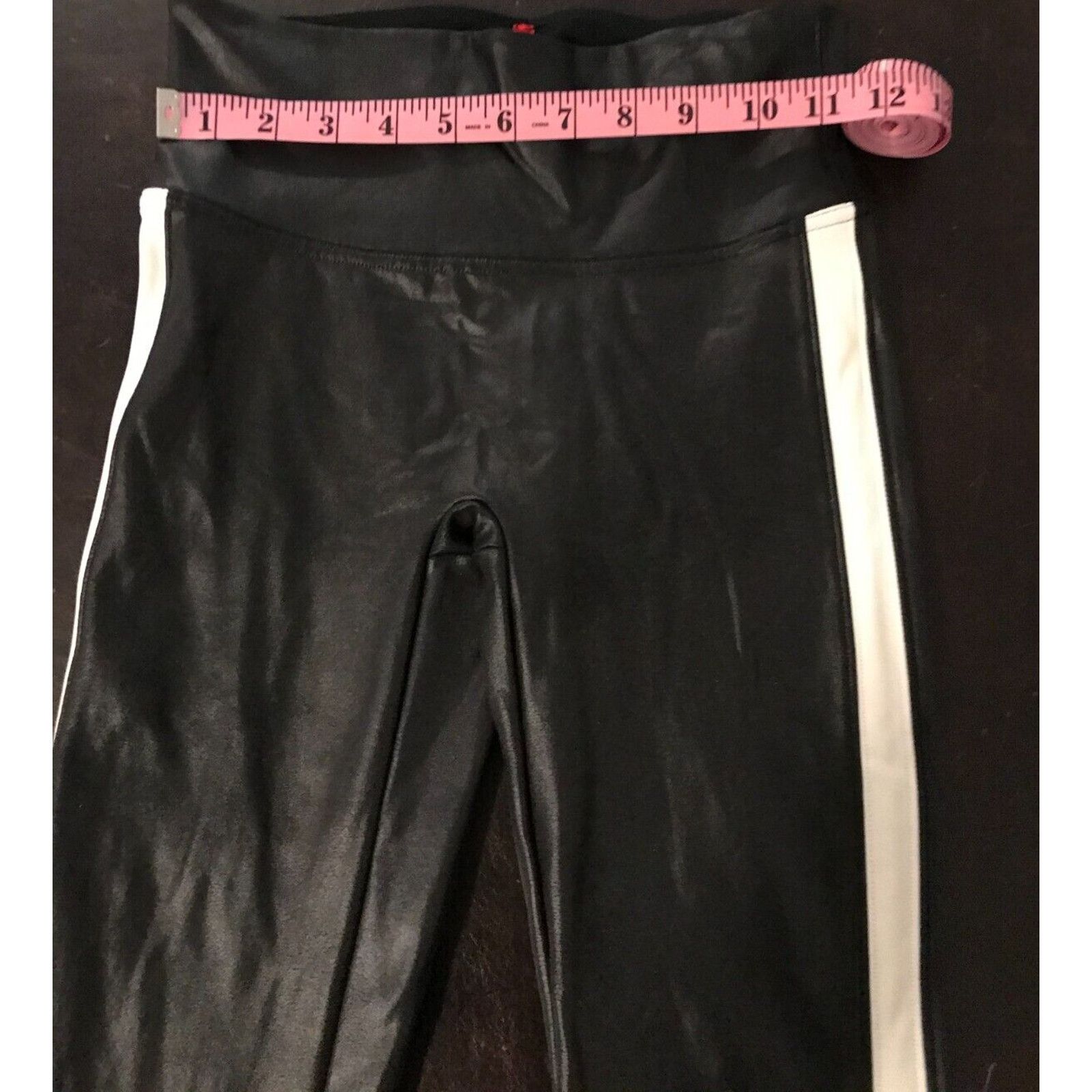 Spanx SPANX Women's Faux Leather Stripe Leggings Very Black/White Size 26" / US 2 / IT 38 - 3 Thumbnail