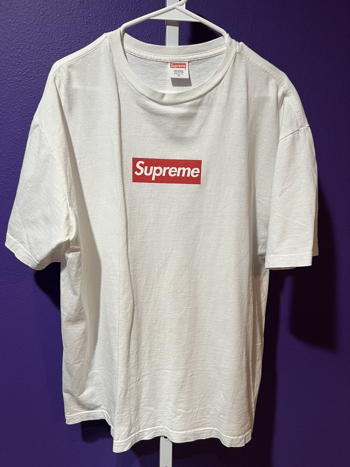 image of Supreme Red On White Box Logo Tee 2007, Men's (Size XL)