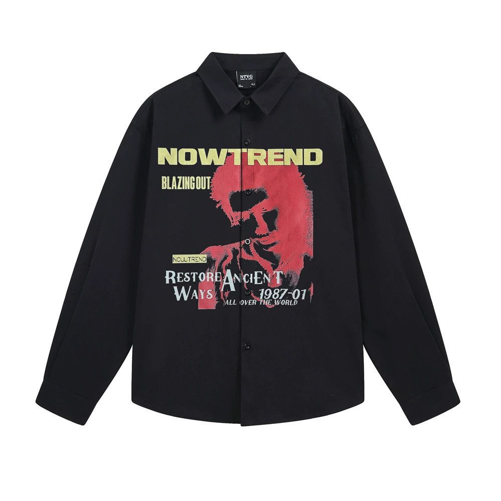 Vintage Men's casual character print loose long-sleeved shirt Size US M / EU 48-50 / 2 - 1 Thumbnail