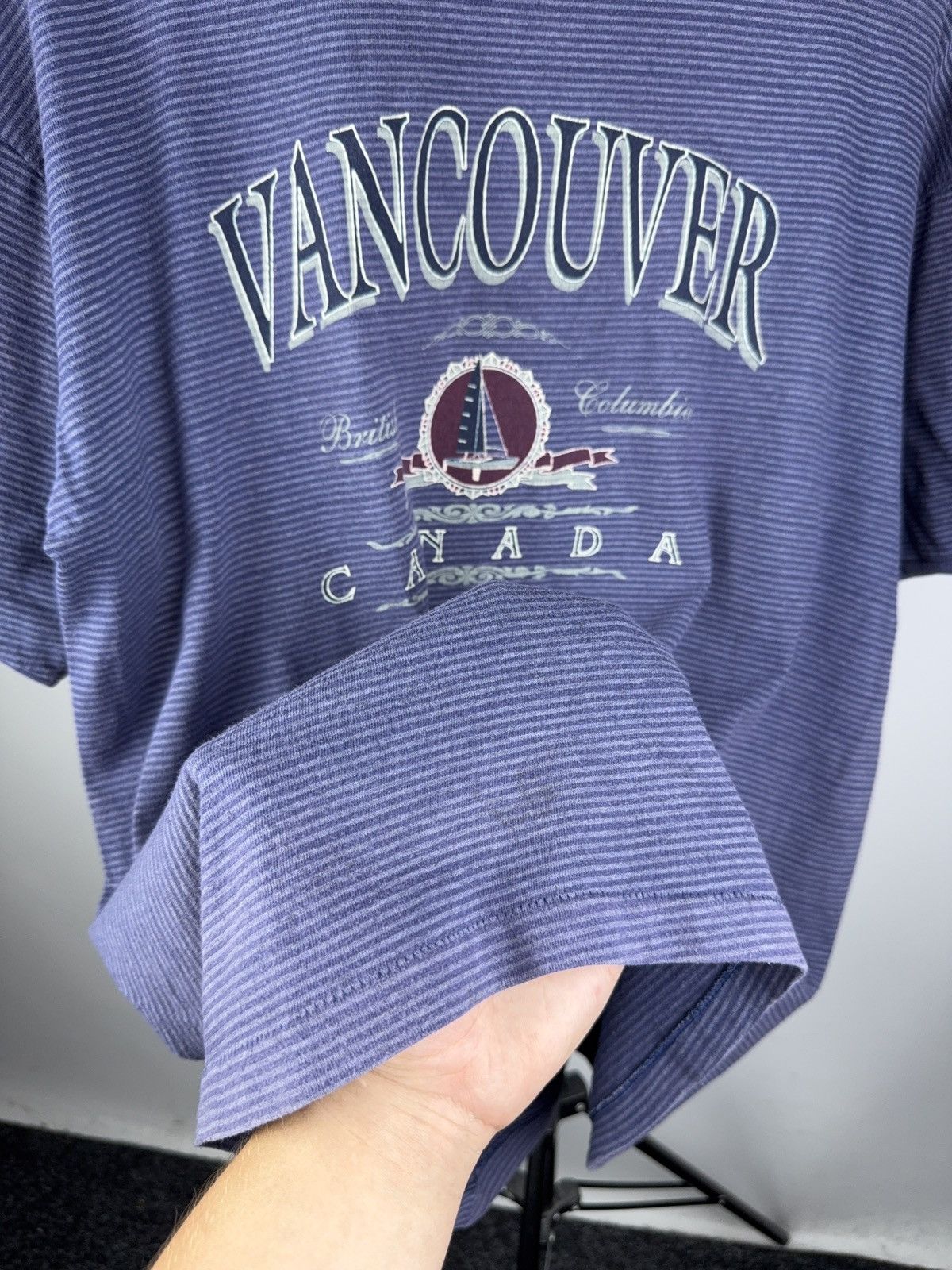 Vintage Vintage 90s Retro Logo Vancouver Canada Striped Tee Shirt Size US L / EU 52-54 / 3 - 5 Thumbnail