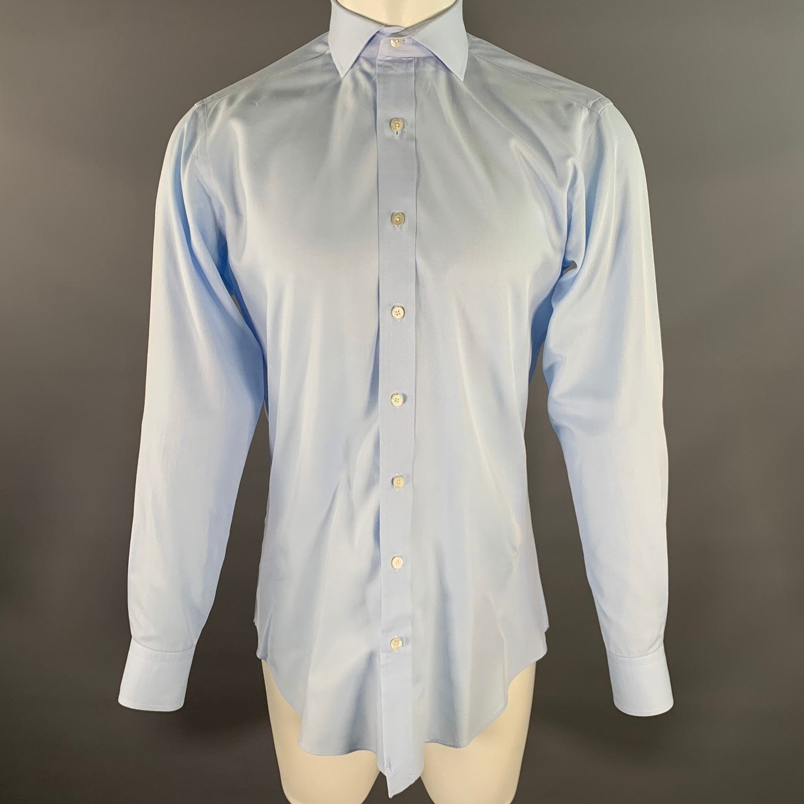 Hamilton Size S Blue Light Blue Cotton Spread Collar LS Shirt Size US S / EU 44-46 / 1 - 1 Thumbnail
