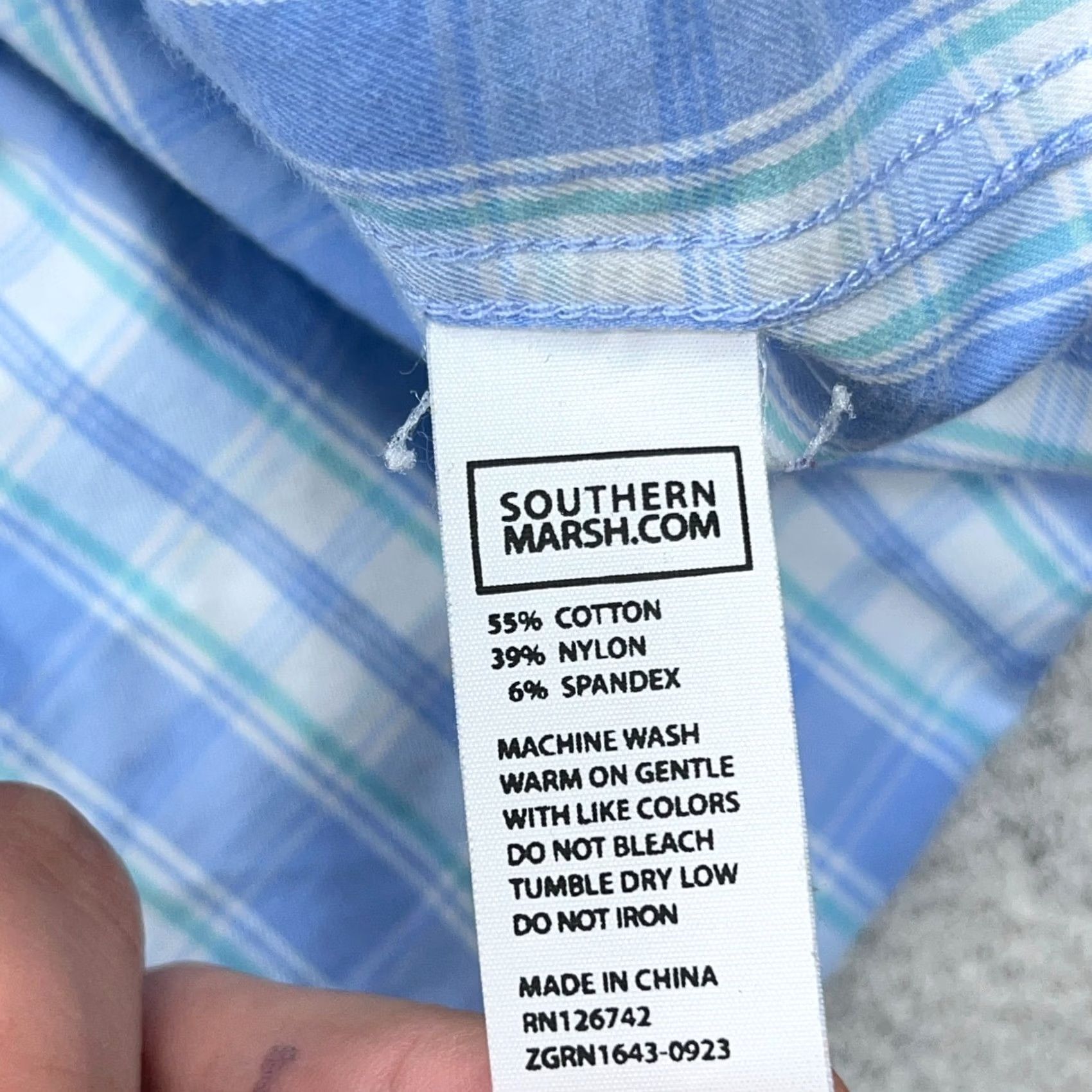 Vintage Southern Marsh Shirt Men 2XL Blue Plaid Button-Up Knit-Blend Wool? No, Cotton Nylon Spandex, Logo Modern Preppy Classic 2XL Mens Shirt Size 48R - 6 Thumbnail