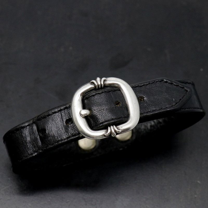 image of Chrome Hearts Leather Gunslinger Bracelet in Black, Men's