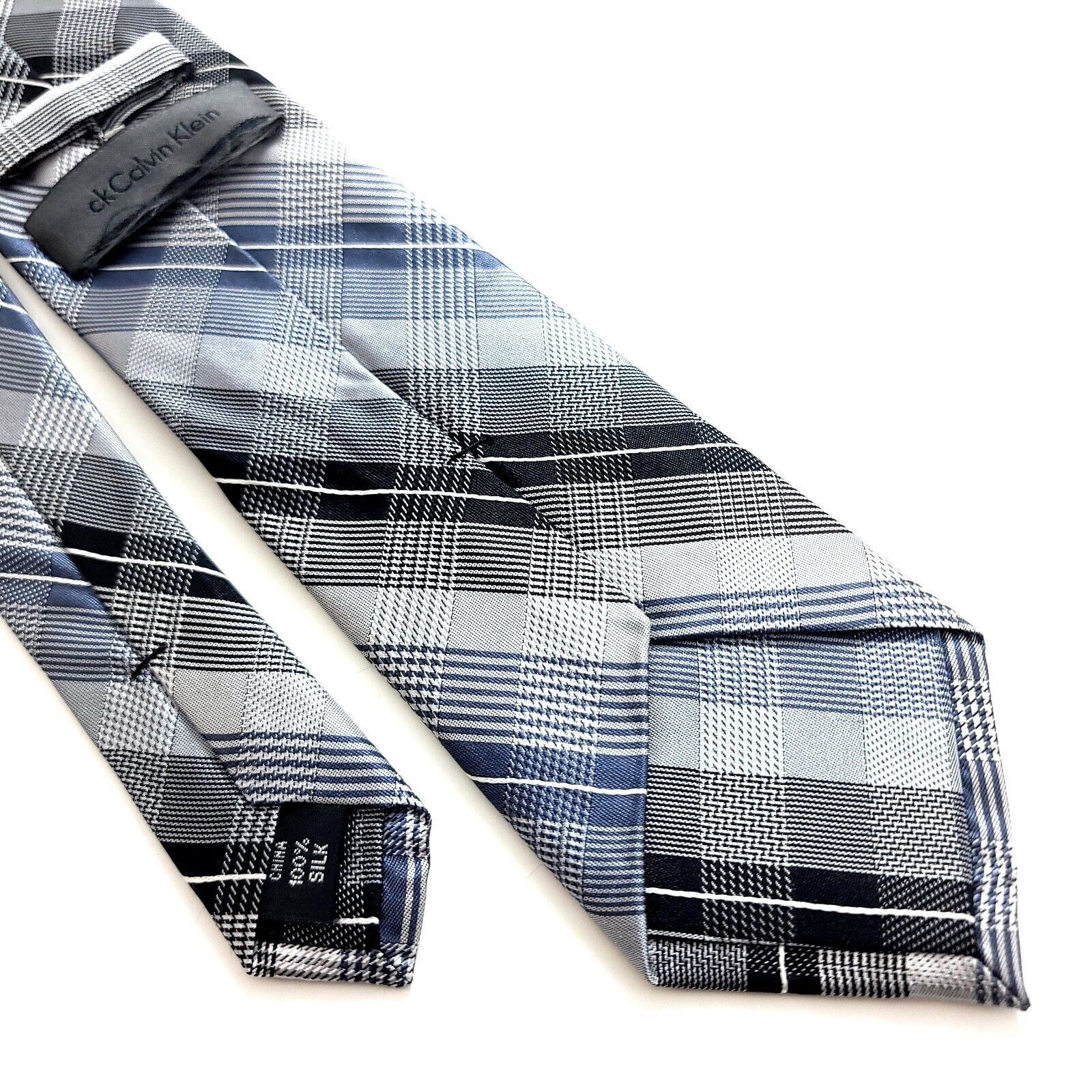 Calvin Klein Calvin Klein Gray Blue Plaid Woven Silk Tie Size ONE SIZE - 5 Thumbnail