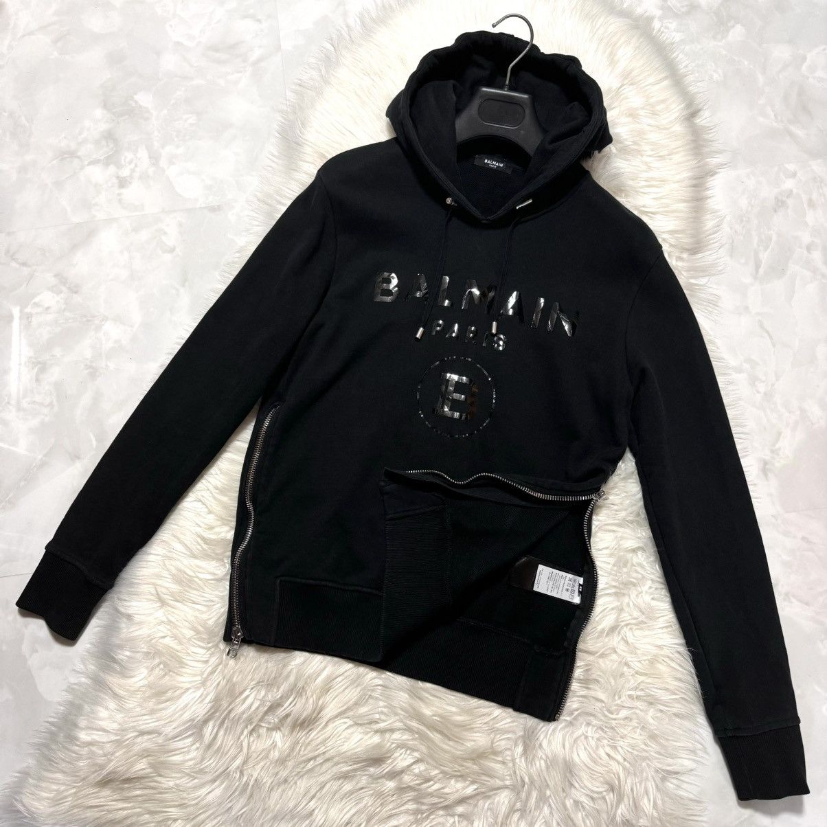 Balmain Homme New B Logo Side Zip Hoodie Pullover XS Black